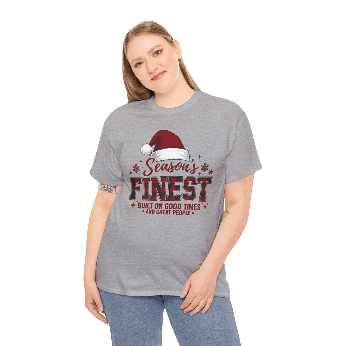 Season's Finest Christmas Shirt | Built On Good Times And Great People | Santa Hat Tee | Cute Holiday T-Shirt | Xmas Family Gift Tee