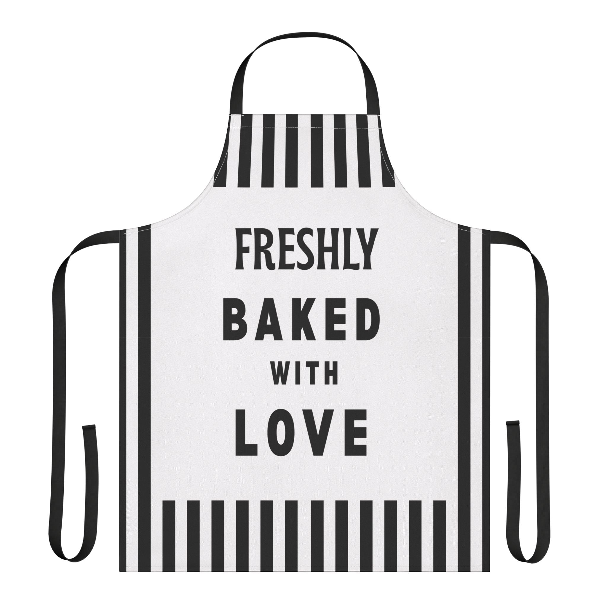 Freshly Baked With Love Apron, Black White Striped Kitchen Apron, Baker Gift, Cooking Apron, Funny Baking Apron, Chef Apron, Gift For Baker