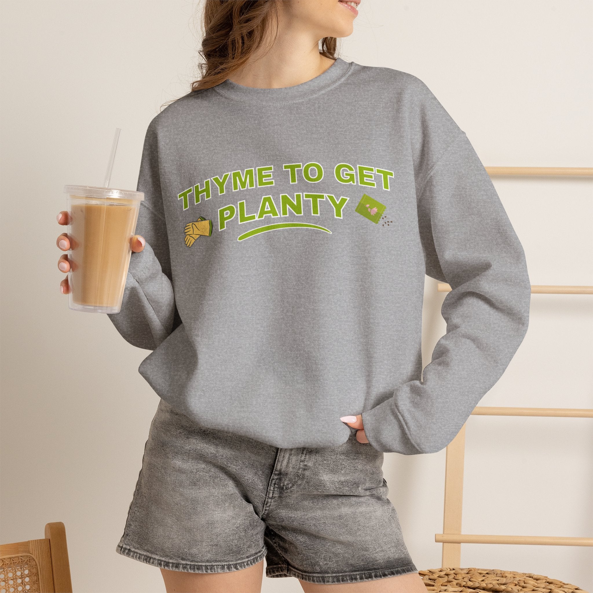 Thyme To Get Planty Sweatshirt, Funny Herb Pun Crewneck, Plant Lover Gift, Gardening Sweatshirt, Green Thumb Shirt, Sand Unisex Sweatshir