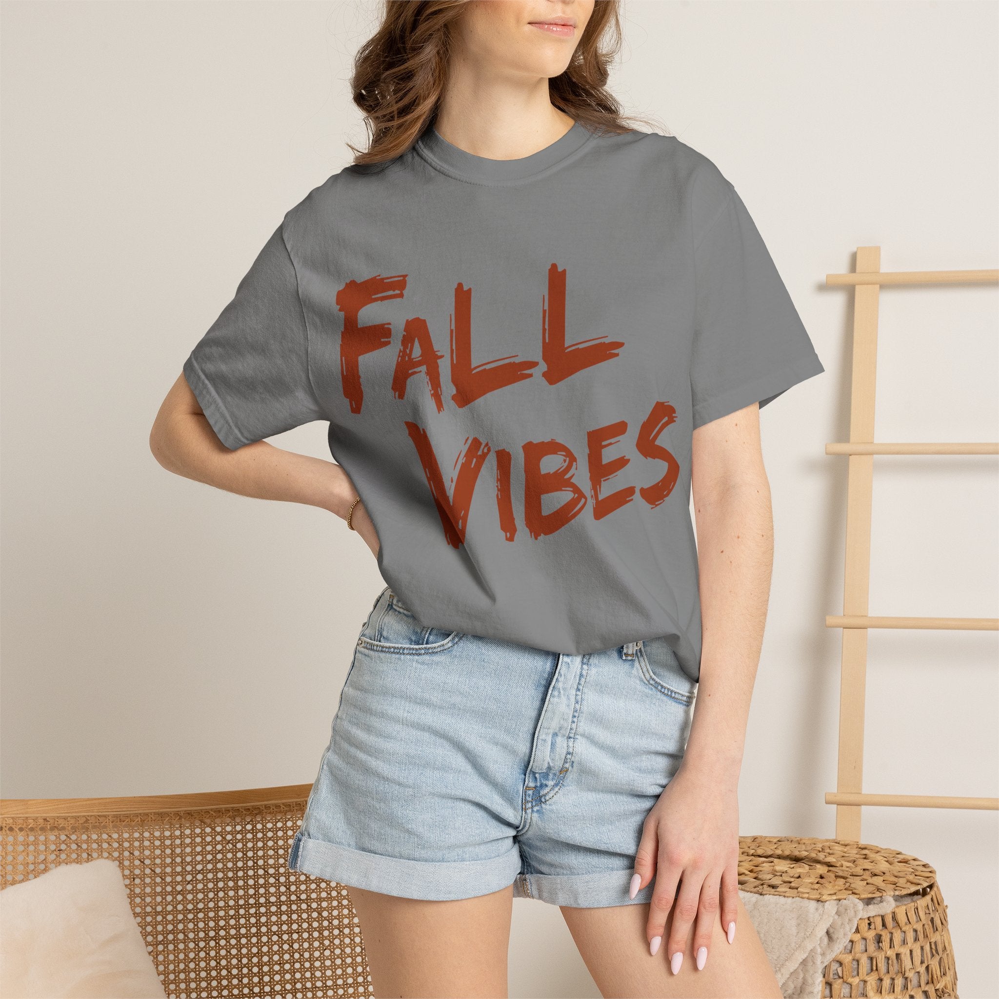 Fall Vibes T-Shirt Women Autumn Tee Brush Stroke Letters Pumpkin Season Fall Graphic Shirt Oversized Fall Top Gift Her, Casual Fall T-Shirt