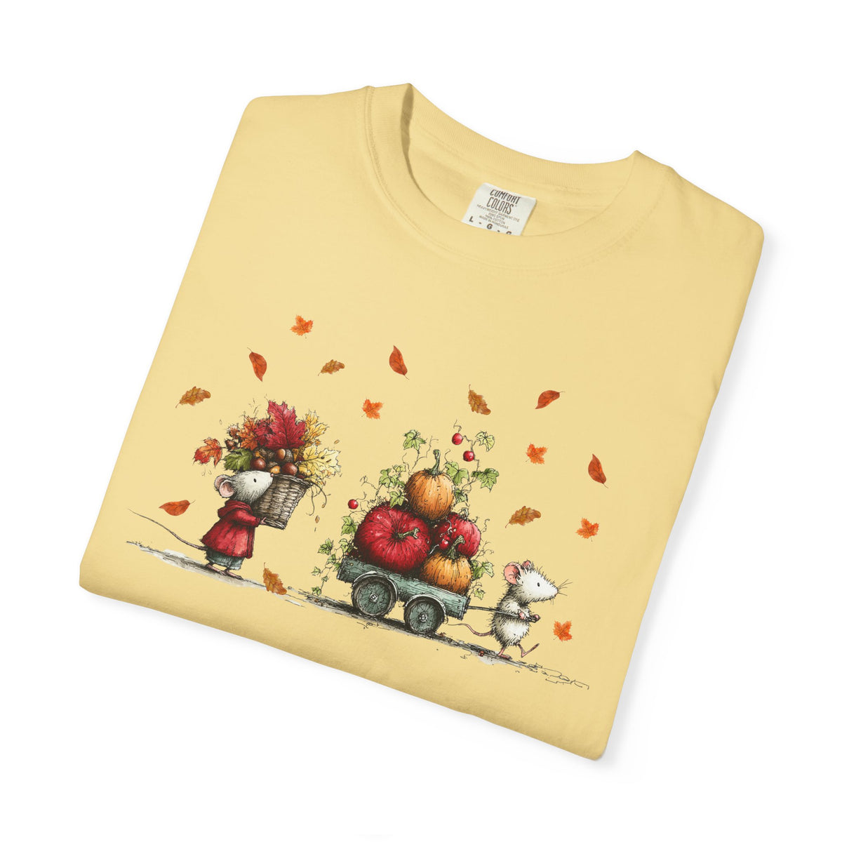 Comfort Color Fall Pumpkin Wagon Autumn Harvest T-Shirt, Thanksgiving Fall Leaves Shirt, Watercolor Pumpkin Apple Cart, Gift for Fall Lovers