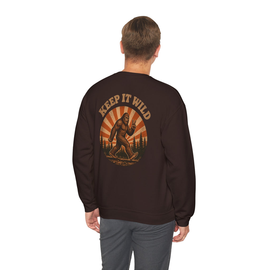 Keep It Wild Bigfoot Sweatshirt, Retro Sasquatch Sunset Graphic Tee, Outdoor Camping Nature Lover Gift, Unisex Crewneck Pullover