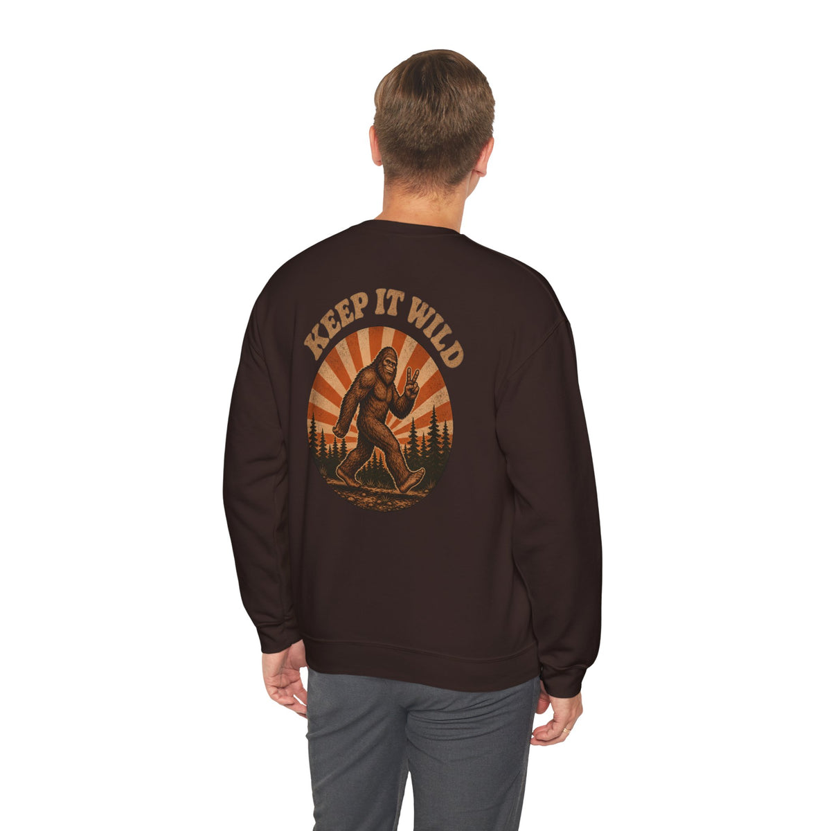 Keep It Wild Bigfoot Sweatshirt, Retro Sasquatch Sunset Graphic Tee, Outdoor Camping Nature Lover Gift, Unisex Crewneck Pullover