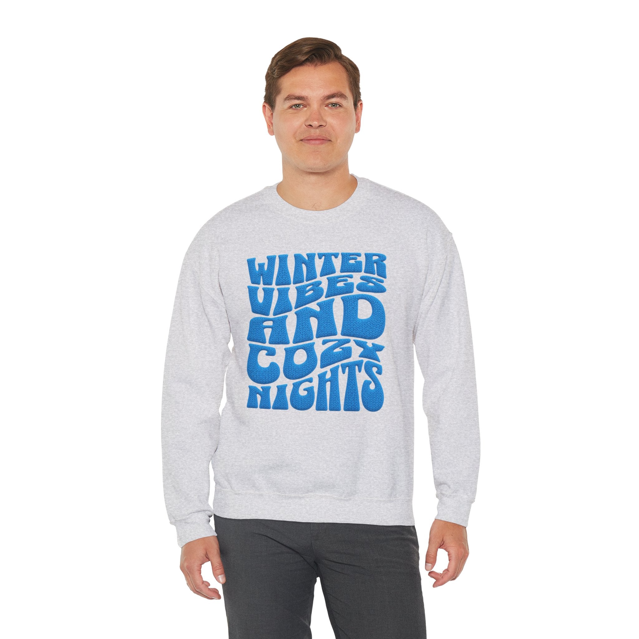 Winter Vibes And Cozy Nights Sweatshirt, Retro Wavy Bubble Letter Sweatshirt, Winter Quote Crewneck, Cozy Season Sweater, Trendy Winter Top