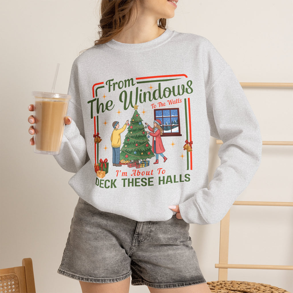 From The Windows To The Walls Christmas Sweatshirt, Deck These Halls Retro Xmas Tree Shirt, Funny Holiday Sweater, Christmas Gift for Her