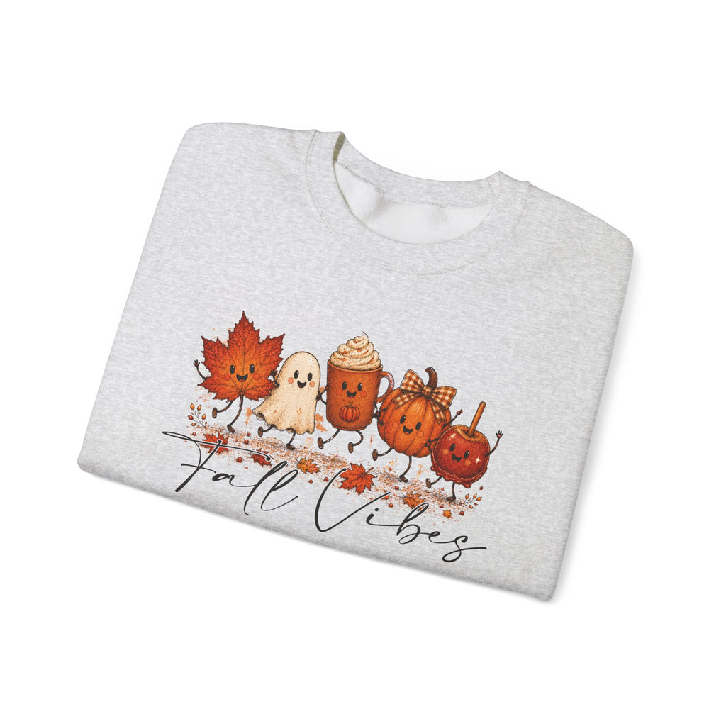 Fall Vibes Sweatshirt, Cute Autumn Characters Crewneck, Pumpkin Spice Latte Ghost Leaf Sweater, Kawaii Fall Shirt, Halloween Autumn Top