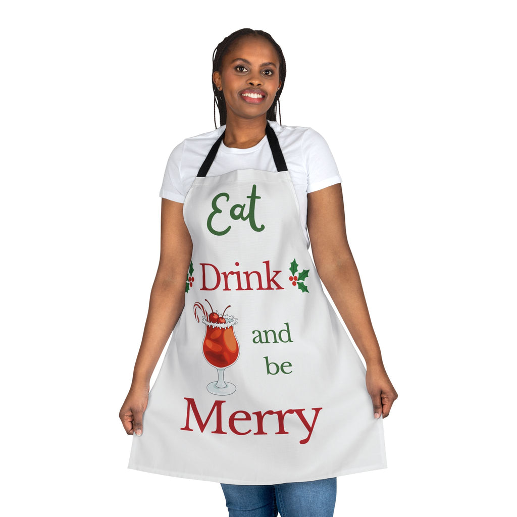 Eat Drink and Be Merry Apron Christmas Cocktail Apron Holiday Kitchen Apron Funny Christmas Party Apron Hostess Gift Xmas Cooking Apron