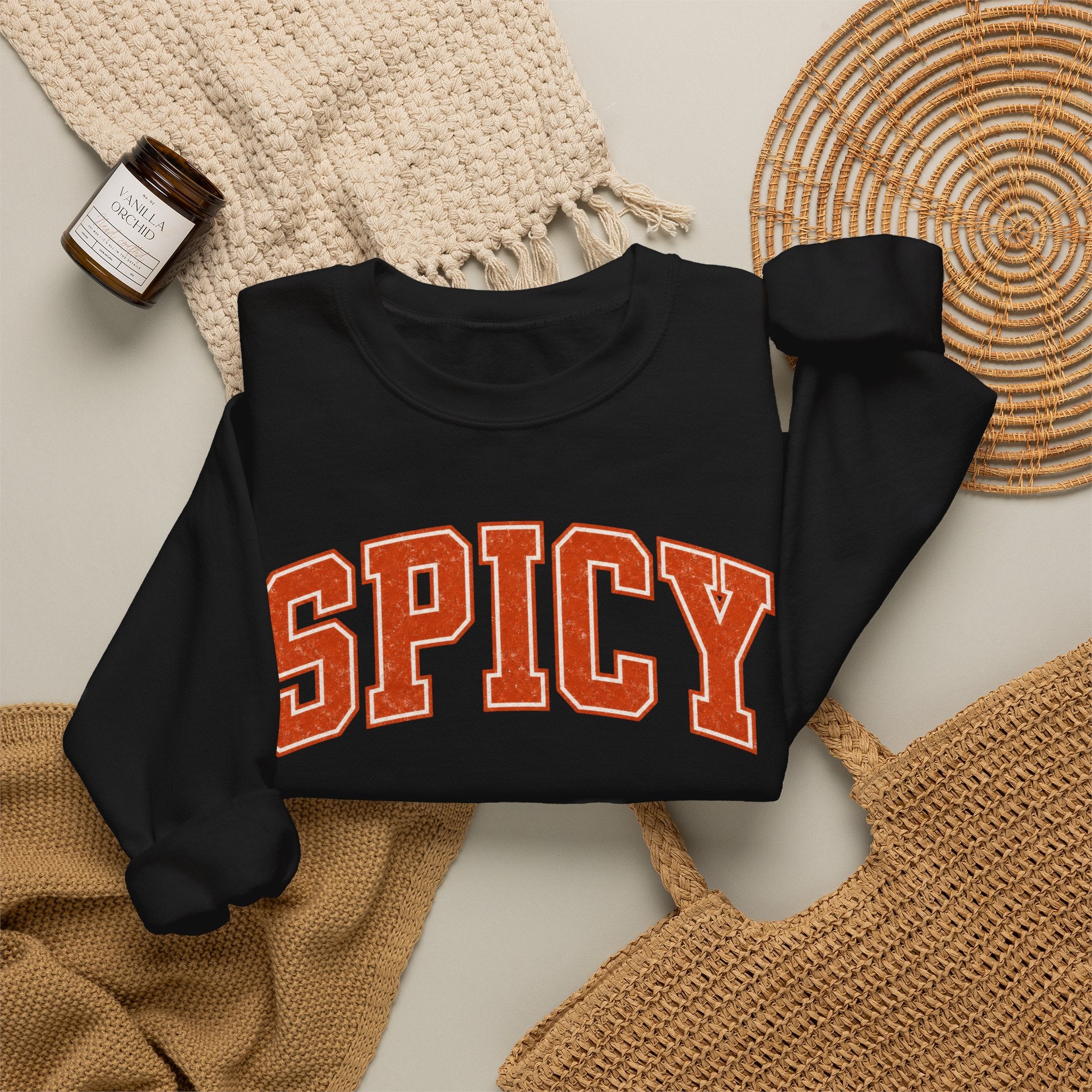Spicy Varsity Letter Sweatshirt, Funny Collegiate Crewneck, Sarcastic Women's Sweatshirt, Trendy Oversized Fall Pullover, Sassy Gift Idea