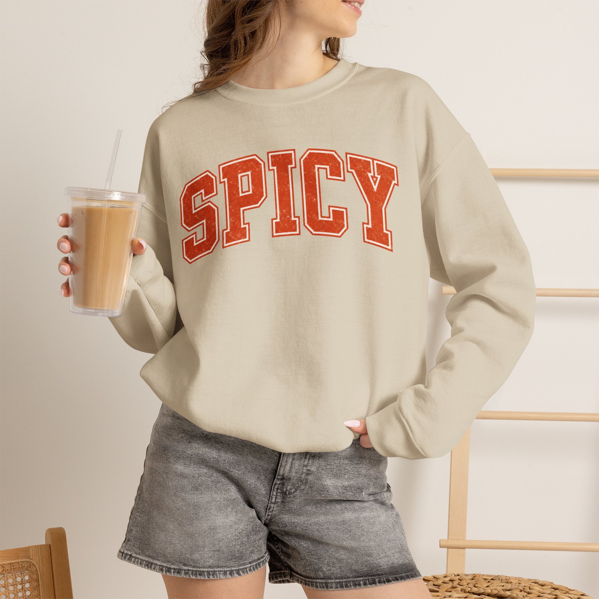 Spicy Varsity Letter Sweatshirt, Funny Collegiate Crewneck, Sarcastic Women's Sweatshirt, Trendy Oversized Fall Pullover, Sassy Gift Idea
