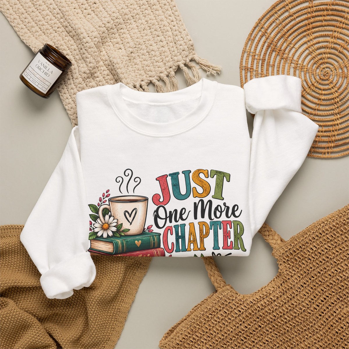 Just One More Chapter Sweatshirt, Book Lover Sweatshirt, Reading Shirt, Bookworm Gift, Coffee and Books Shirt, Librarian Gift, Bookish Tee