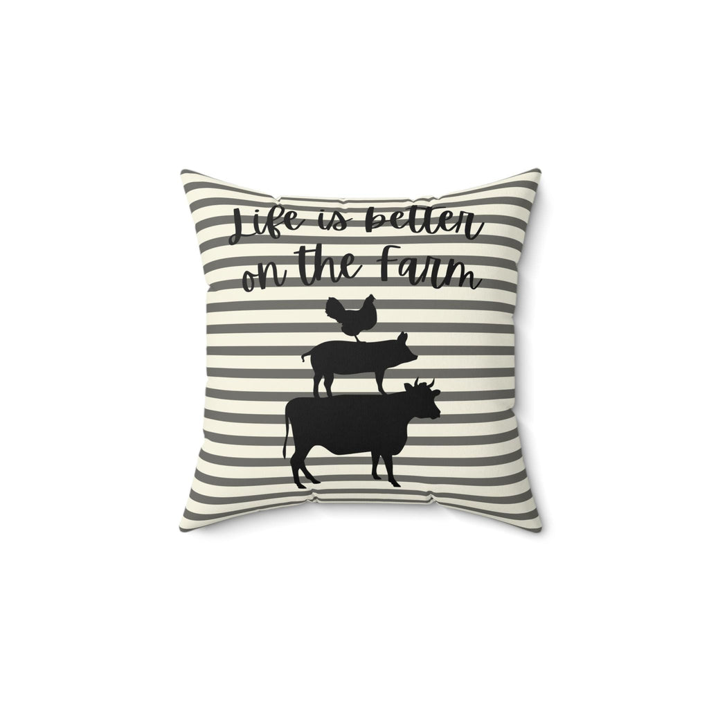 Farmhouse Stripe Pillow – Chicken Silhouette Accent Cushion