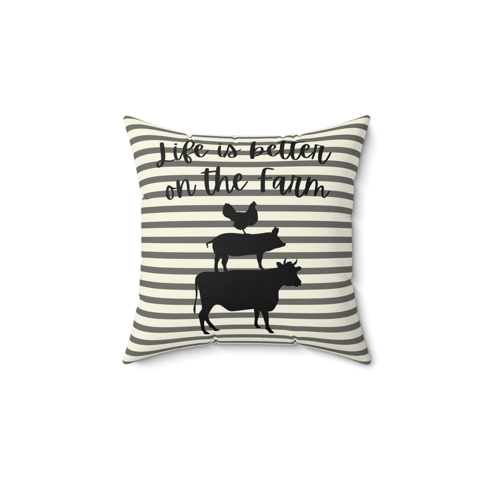 Farmhouse Stripe Pillow – Chicken Silhouette Accent Cushion