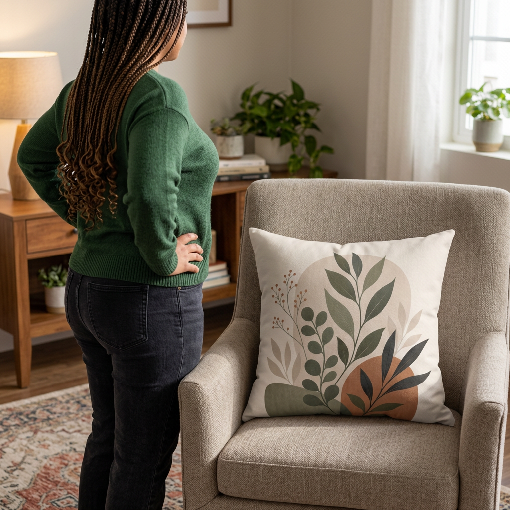 Boho Botanical Throw Pillow Cover, Sage Green Terracotta Floral Leaf Pillow Case, Mid Century Modern Plant Decor, Cottagecore Sofa Cushion