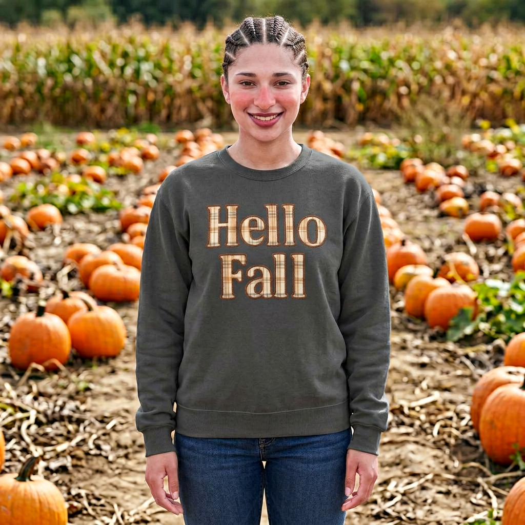 Hello Fall Plaid Design | Faux Embroidery Appliqué Fall Shirt Design