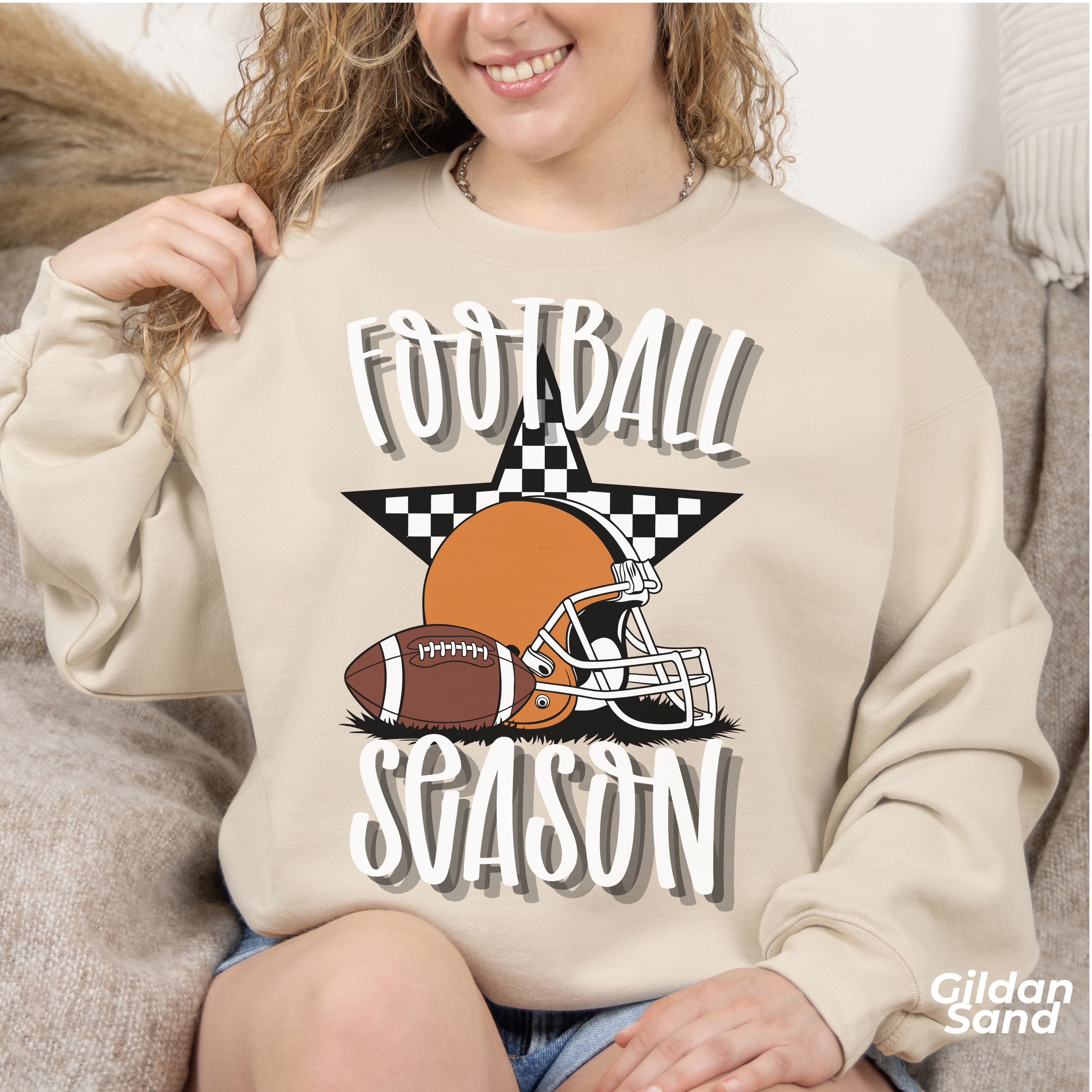 Football Season Sweatshirt, Football Helmet Shirt, Game Day Sweatshirt, Football Mom Shirt, Checkered Star Football Tee, Fall Sports Gift