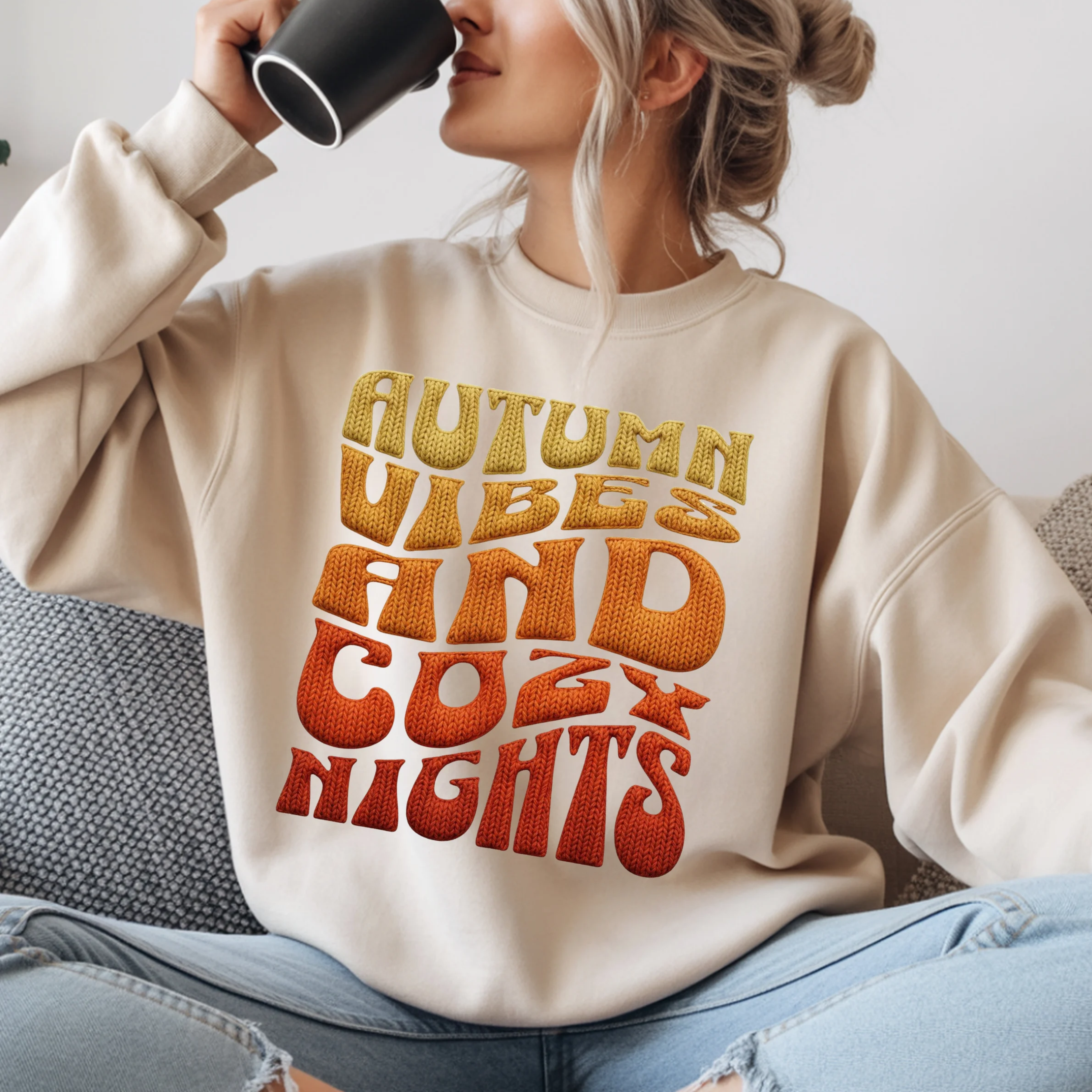 Autumn Vibes And Cozy Nights Sweatshirt, Retro Wavy Text Fall Crewneck, Groovy Autumn Sweater, Fall Vibes Shirt, Cozy Season Pullover Gift
