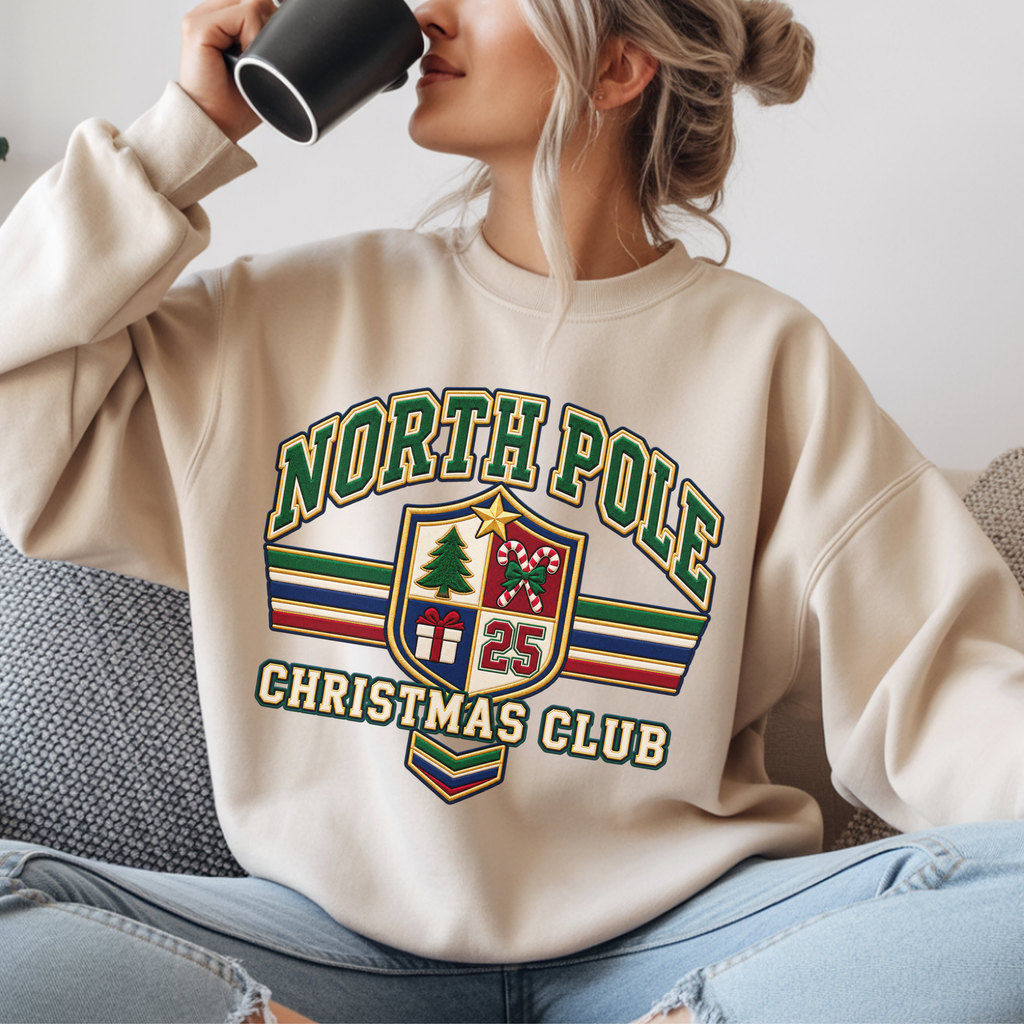 North Pole Christmas Club Sweatshirt, Retro Varsity Christmas Sweatshirt, Vintage Christmas Crewneck, Family Christmas Shirt, Xmas Gift