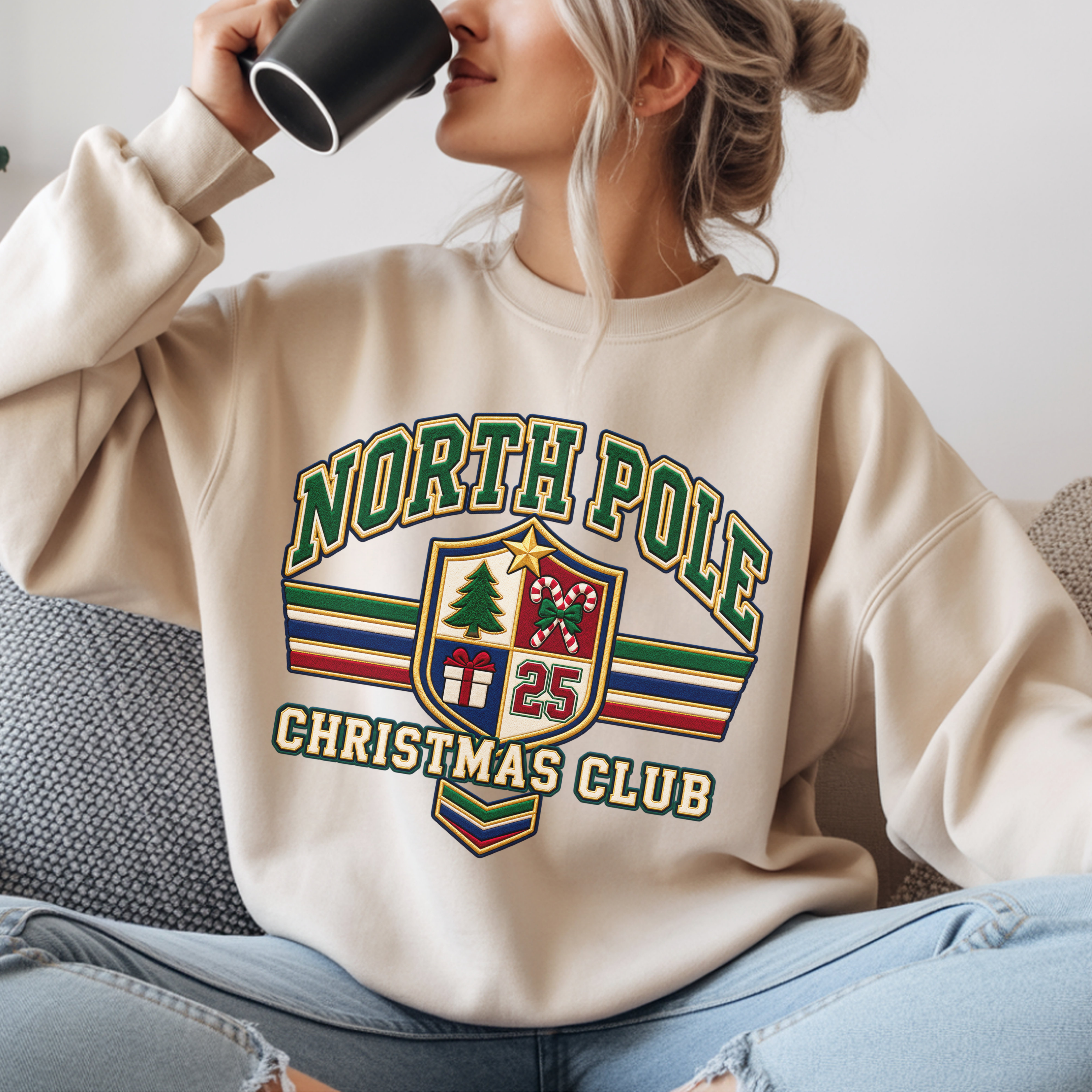 North Pole Christmas Club Sweatshirt, Retro Varsity Christmas Sweatshirt, Vintage Christmas Crewneck, Family Christmas Shirt, Xmas Gift