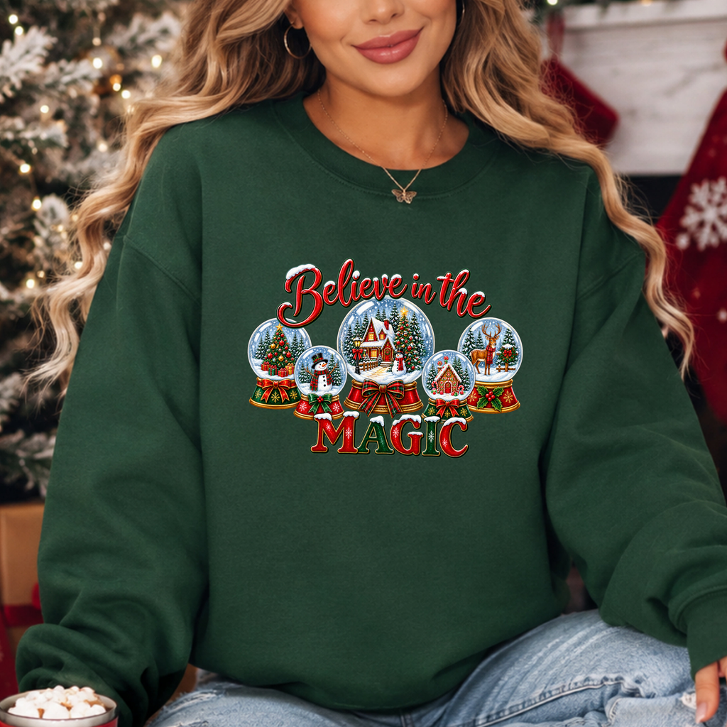 Believe in the Magic Sweatshirt, Christmas Snow Globe Sweatshirt, Retro Christmas Shirt, Winter Holiday Sweatshirt, Christmas Village Tee