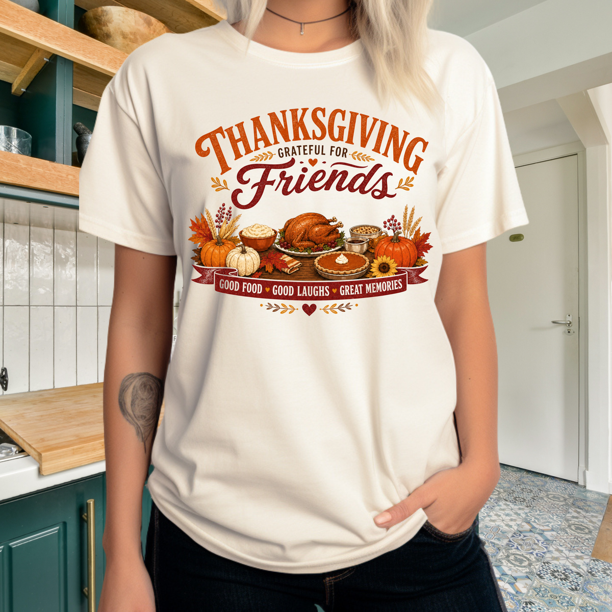Thanksgiving Friends Turkey Dinner T-Shirt | Fall Harvest, Pumpkin Pie