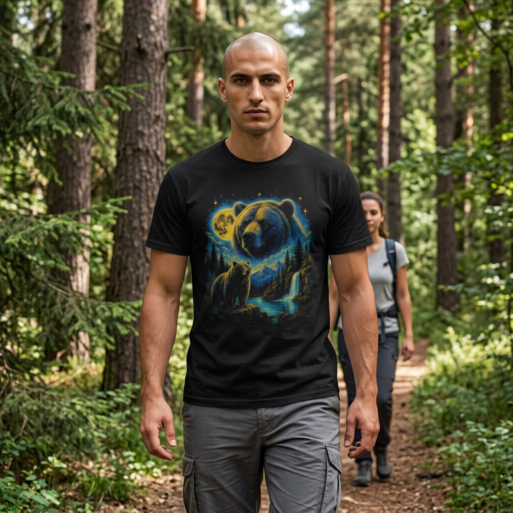Comfort Colors Celestial Bear T-Shirt, Mystical Forest Bear Shirt, Nature Lover Gift, Wildlife Moon Stars Shirt, Unisex Tee