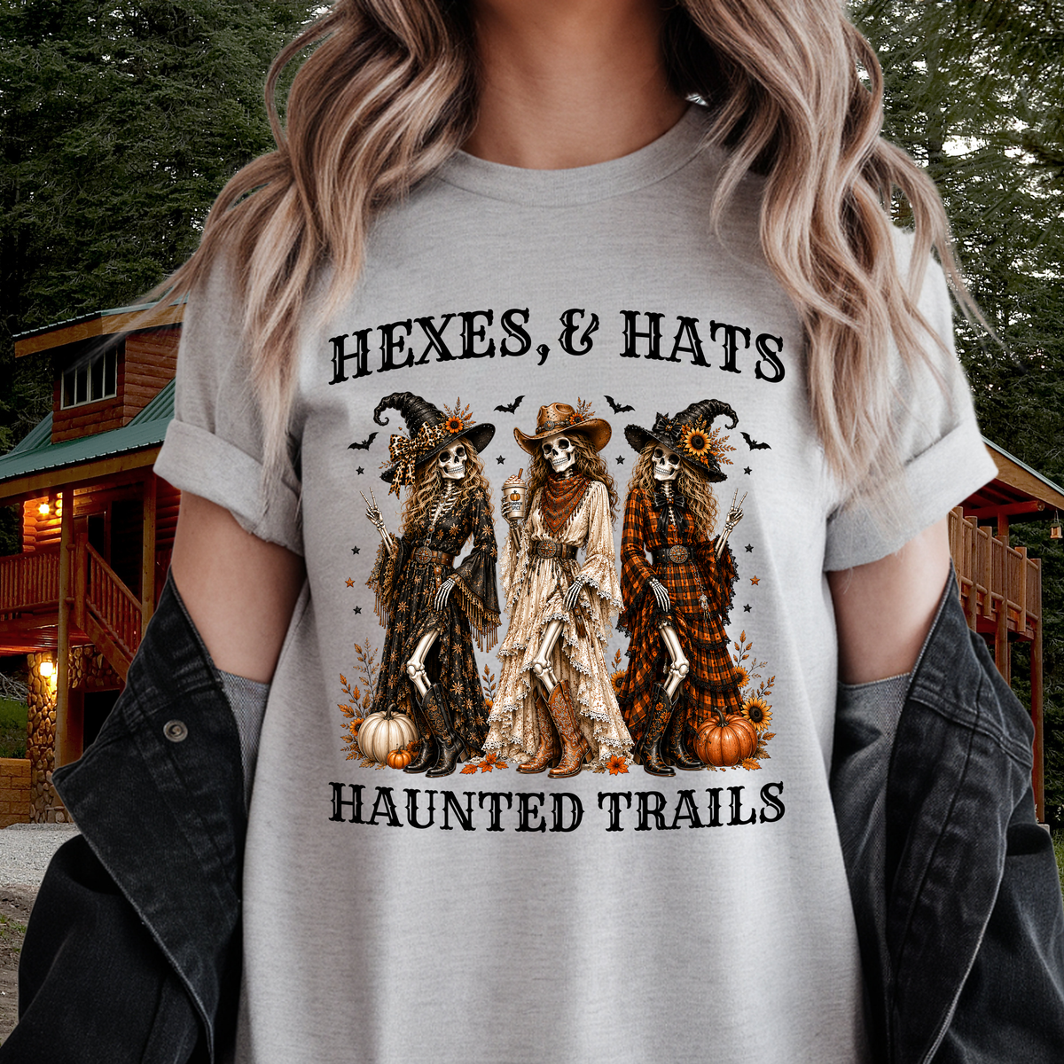 Hexes & Hats Haunted Trails Shirt, Western Halloween Tee, Cowboy Witch T-Shirt, Spooky Season Shirt, Rodeo Halloween Graphic Tee Gift