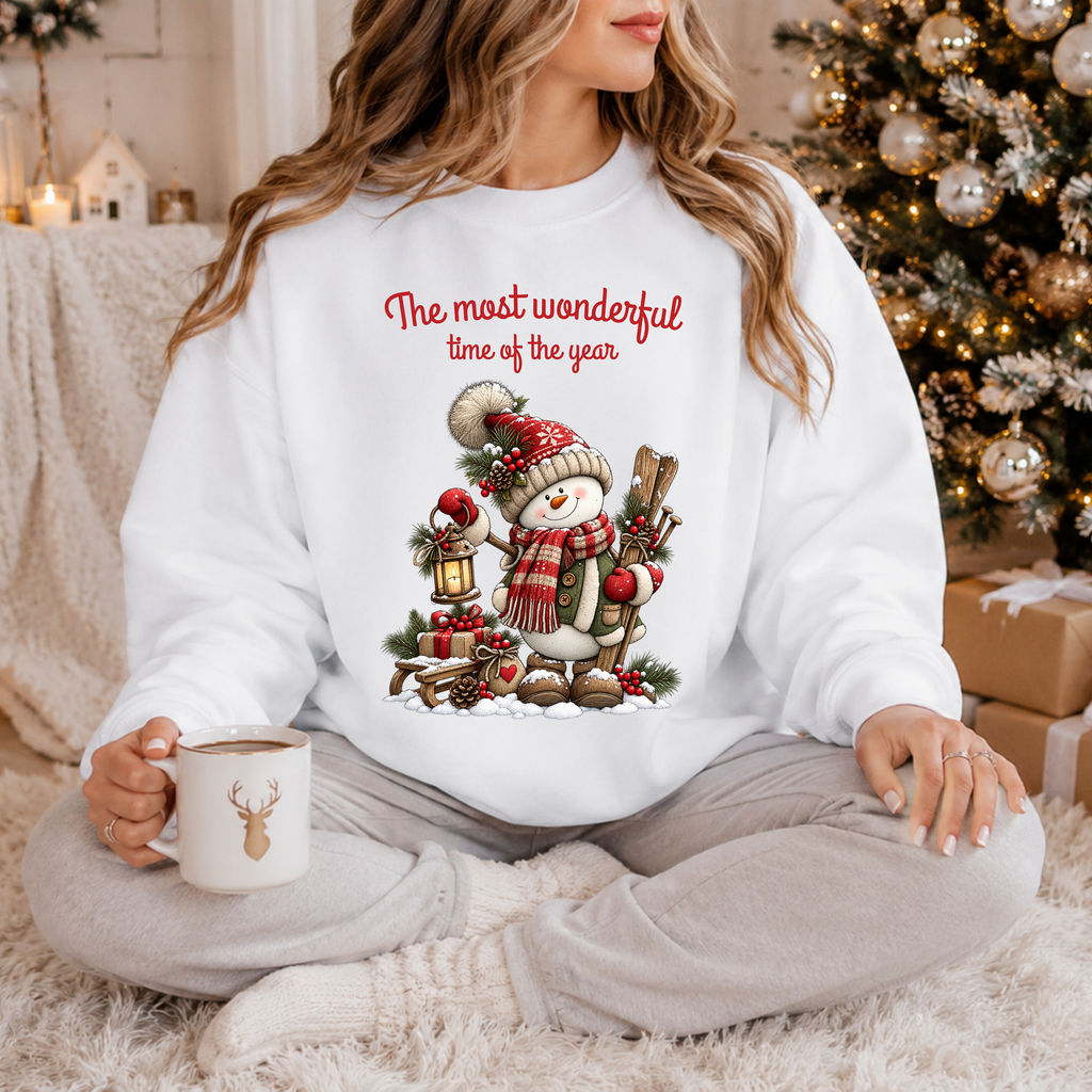 Most Wonderful Time of the Year Sweatshirt, Snowman Christmas Shirt, Vintage Holiday Crewneck, Cute Winter Snowman Tee, Christmas Gift Shirt