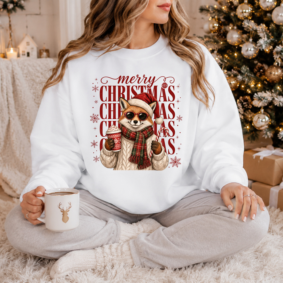 Christmas Fox Sweatshirt, Cute Fox Santa Hat Shirt, Merry Christmas Sweater, Woodland Animal Christmas Shirt, Cozy Cocoa Winter Sweatshirt