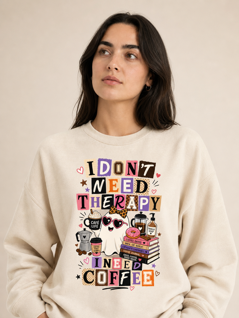I Don't Need Therapy I Need Coffee Shirt, Funny Ghost Coffee Lover Tee, Halloween Coffee Shirt, Cute Spooky Season Graphic Tee Gift