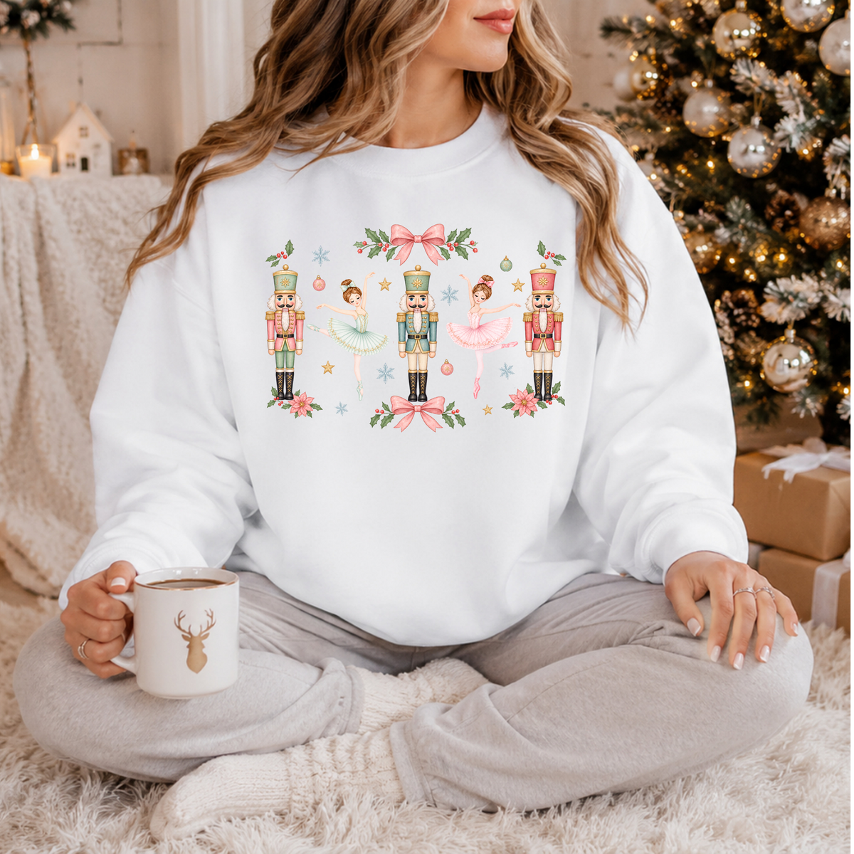 Pastel Nutcracker Sweatshirt, Ballerina Christmas Shirt, Pink Nutcracker Crewneck, Cute Holiday Sweater, Girly Christmas Gift for Her