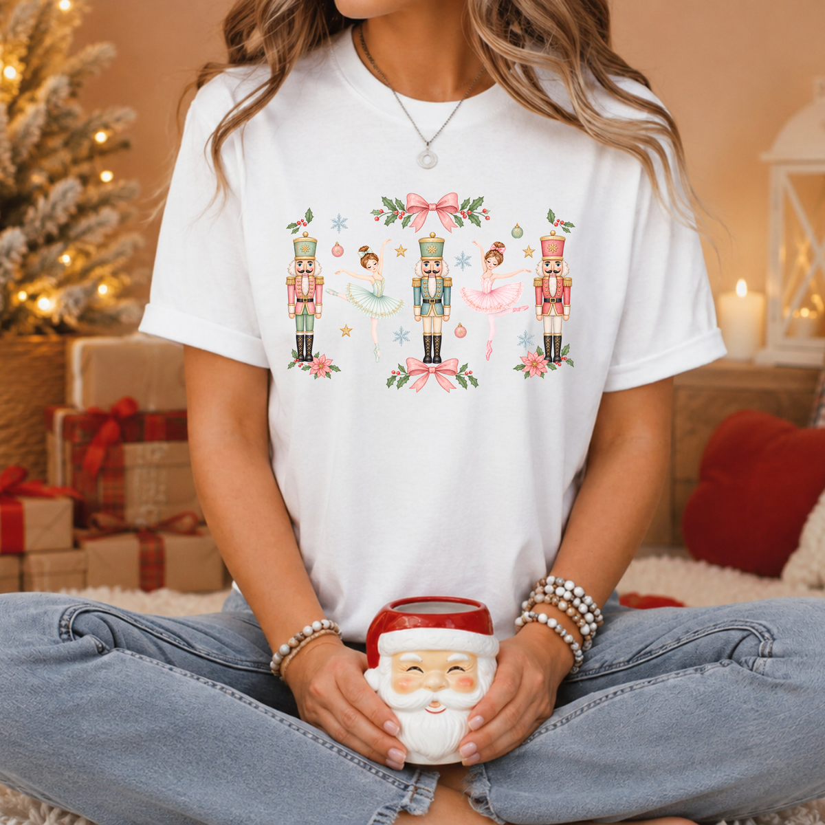 Comfort Colors Pastel Nutcracker Ballerina Christmas T- Shirt, Pink Nutcracker Crewneck, Cute Holiday Shirt, Girly Christmas Gift for Her