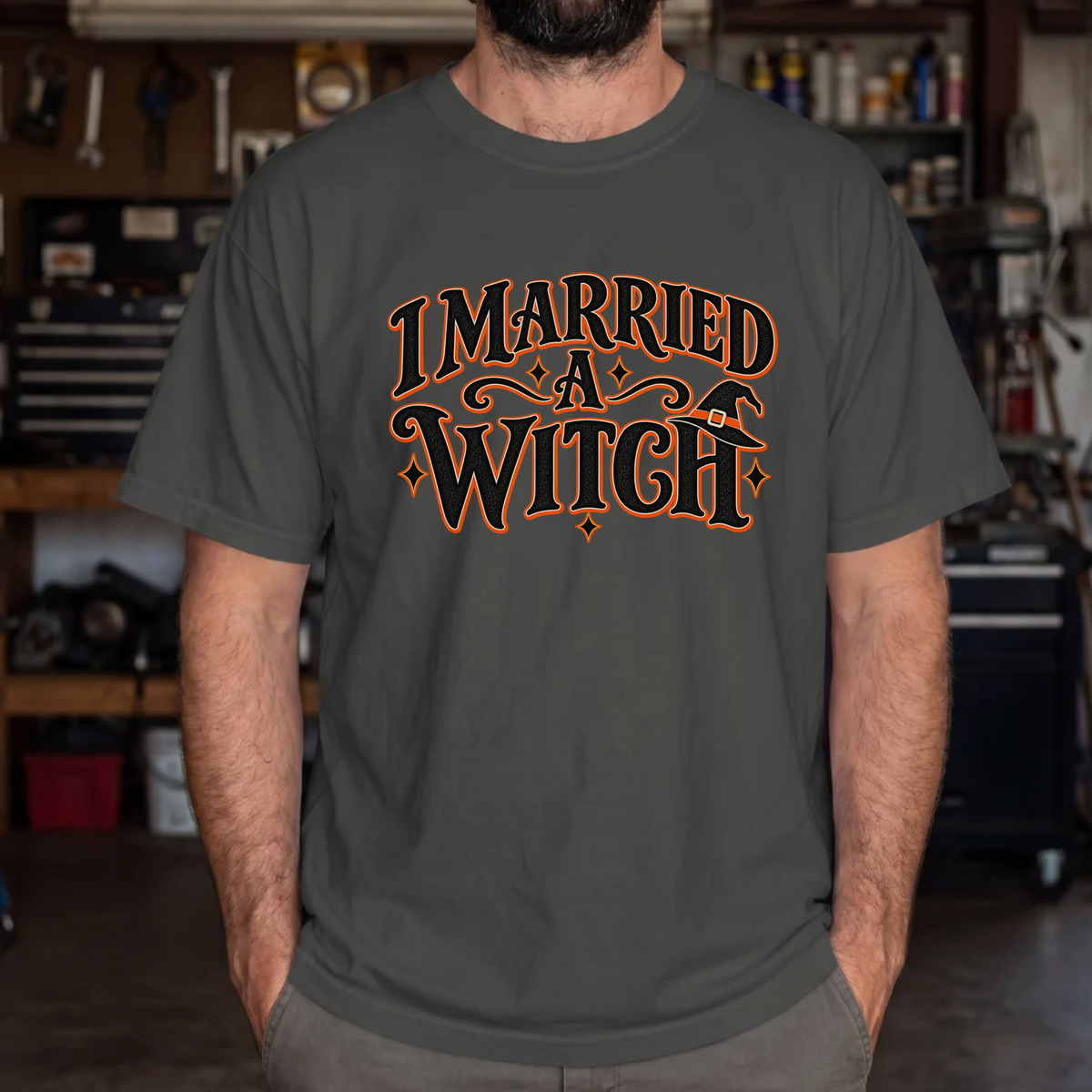 I Married A Witch Shirt, Funny Halloween Shirt, Witch Husband Shirt, Halloween Couple Shirt, Spooky Season Tee, Witchy Wife Gift for Him