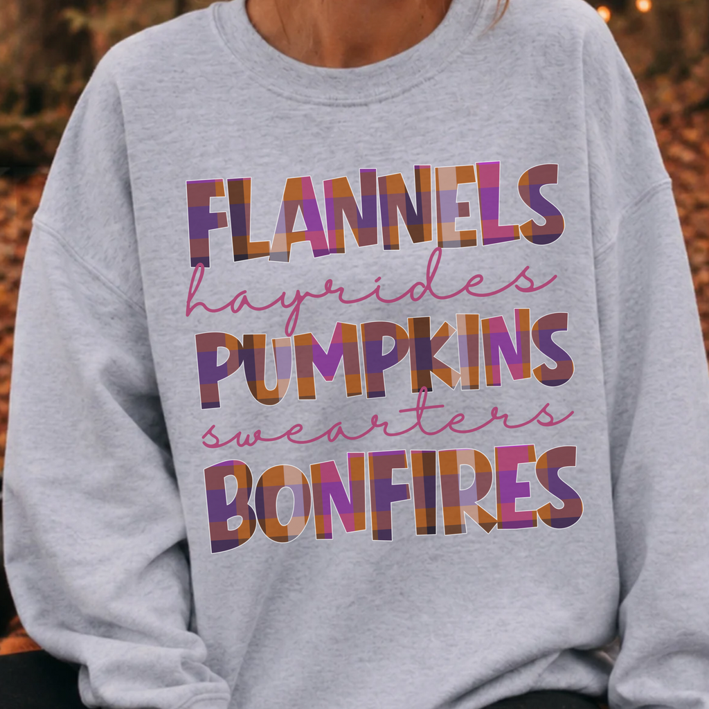 Fall Sweatshirt Flannels Pumpkins Bonfires Hayrides Sweaters Plaid Autumn Crewneck Cozy Fall Shirt Gift for Her