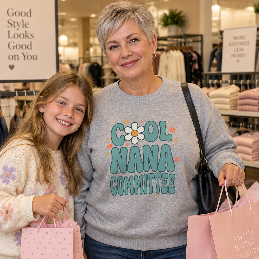 Cool Nana Committee Sweatshirt, Retro Grandma Crewneck, Daisy Flower Nana Gift, Mothers Day Gift for Grandma, Pregnancy Announcement