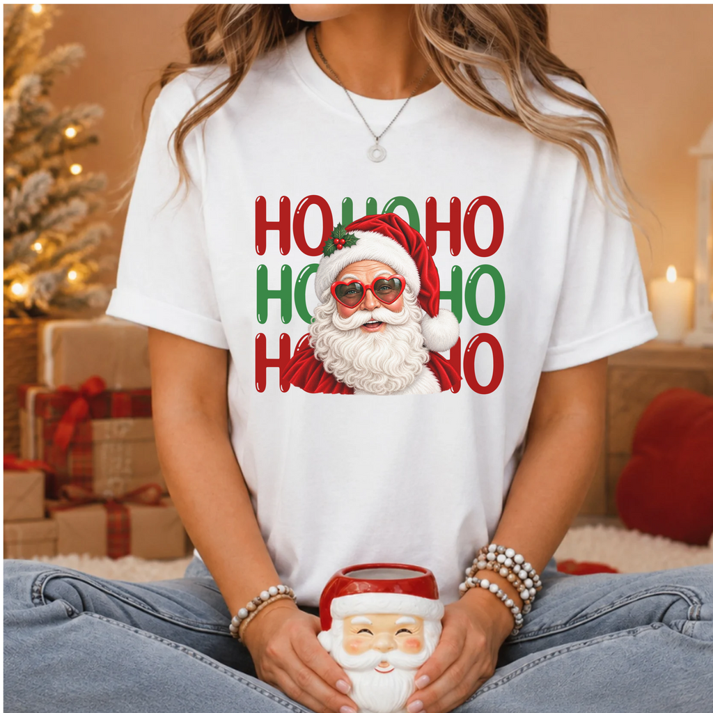 Comfort Color Retro Santa Sunglasses Shirt, Ho Ho Ho Christmas T-Shirt, Santa Claus Tee, Holiday Santa Shirt, Xmas Gift, Christmas Party Top