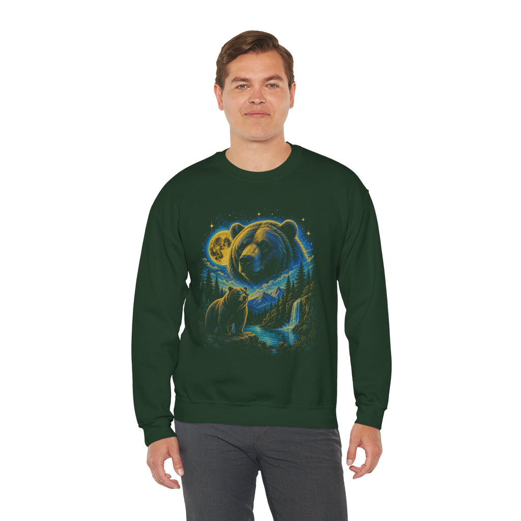 Bear Moon Forest Sweatshirt, Double Exposure Wildlife Sweatshirt, Mountain Waterfall Bear Shirt, Nature Lover Gift, Outdoor Cabin Crewneck
