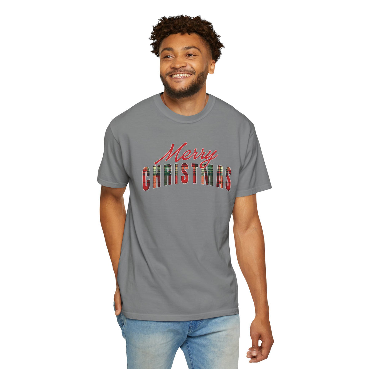 Comfort Color Merry Christmas T-Shirt, Buffalo Plaid Holiday T-Shirt, Women's Xmas Graphic Tee, Cute Christmas Gift for Her, Family Shirt
