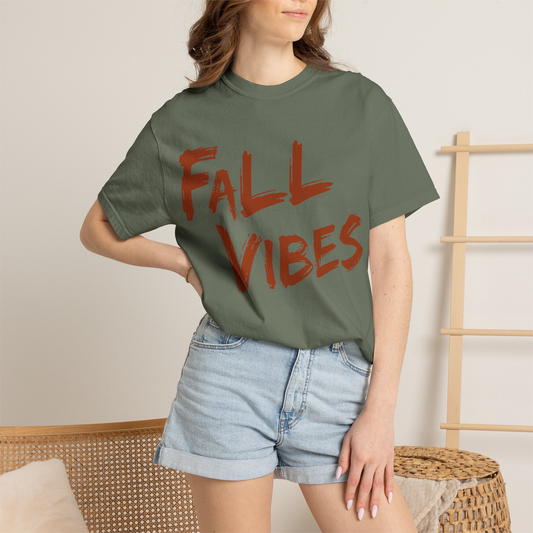 Fall Vibes T-Shirt Women Autumn Tee Brush Stroke Letters Pumpkin Season Fall Graphic Shirt Oversized Fall Top Gift Her, Casual Fall T-Shirt