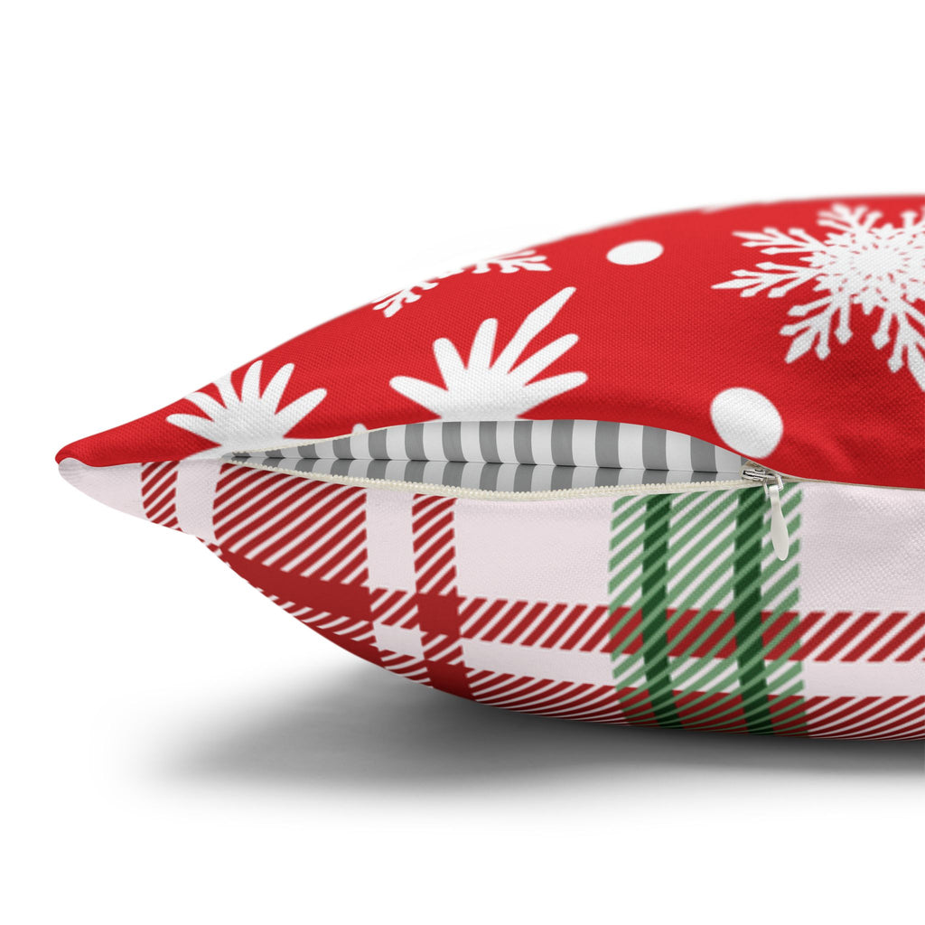 Christmas Kittens Pillow Cover, Cute Cat Holiday Throw Pillow, Red Plaid Snowflake Reversible Cover, Season Greetings Cat Lover Gift