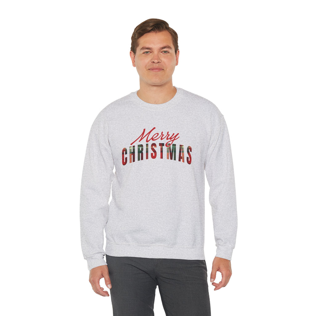 Merry Christmas Sweatshirt, Plaid Christmas Sweater, Buffalo Plaid Holiday Crewneck, Cozy Xmas Shirt, Women's Christmas Gift