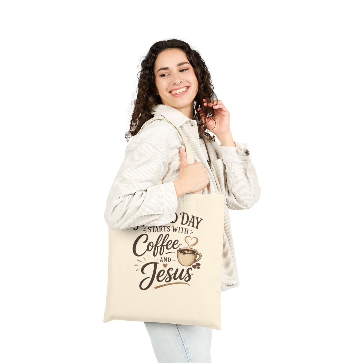 A Good Day Starts With Coffee and Jesus Tote Bag | Faith Coffee Tote