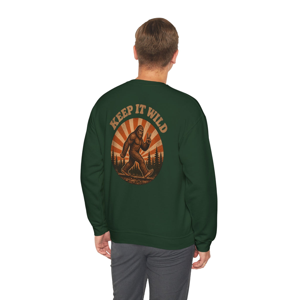 Keep It Wild Bigfoot Sweatshirt, Retro Sasquatch Sunset Graphic Tee, Outdoor Camping Nature Lover Gift, Unisex Crewneck Pullover