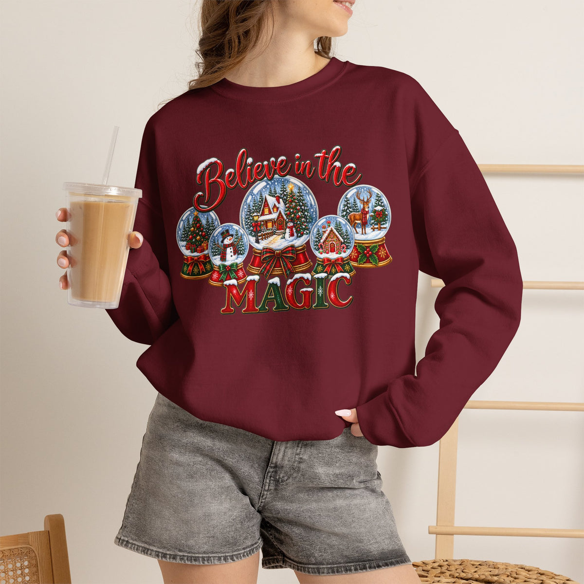 Believe in the Magic Sweatshirt, Christmas Snow Globe Sweatshirt, Retro Christmas Shirt, Winter Holiday Sweatshirt, Christmas Village Tee