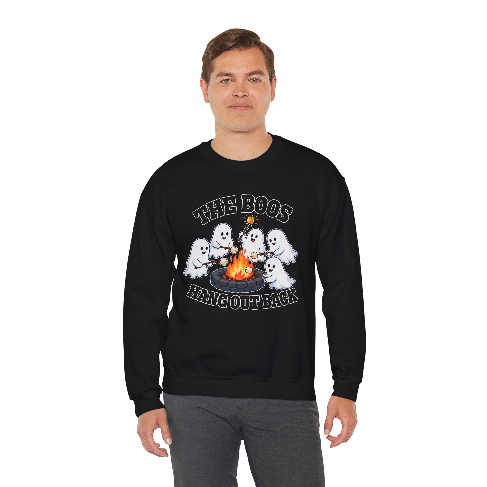 The Boos Hang Out Back Sweatshirt, Funny Halloween Ghost Campfire Shirt, Cute Ghost Bonfire Crewneck, Spooky Fall Sweater, Halloween Gift