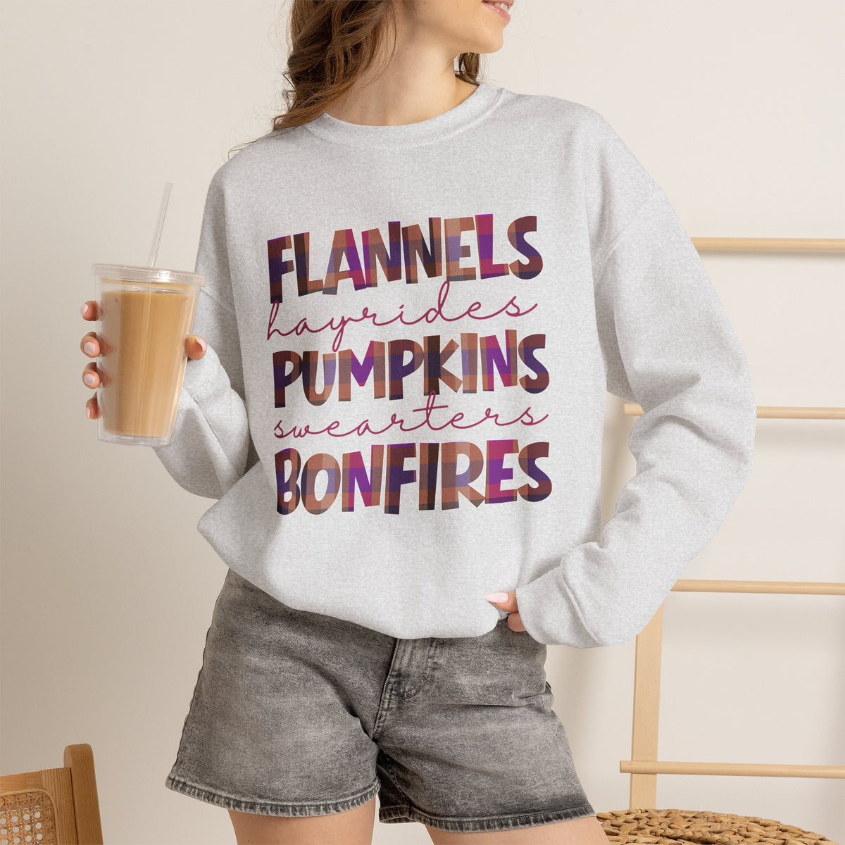 Fall Sweatshirt Flannels Pumpkins Bonfires Hayrides Sweaters Plaid Autumn Crewneck Cozy Fall Shirt Gift for Her