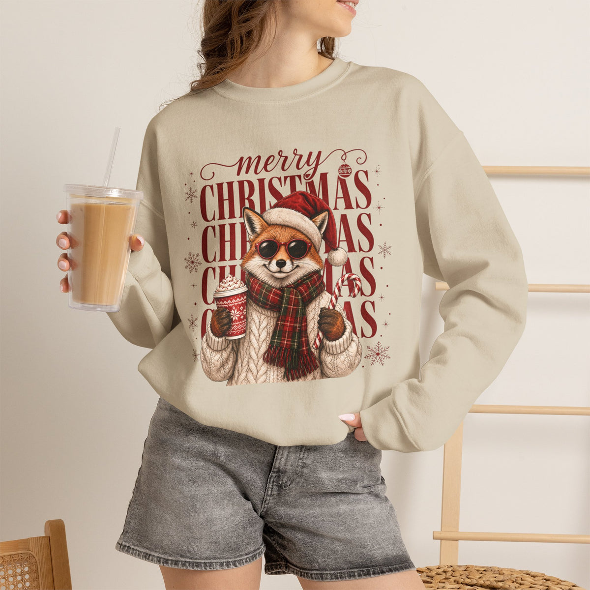 Christmas Fox Sweatshirt, Cute Fox Santa Hat Shirt, Merry Christmas Sweater, Woodland Animal Christmas Shirt, Cozy Cocoa Winter Sweatshirt