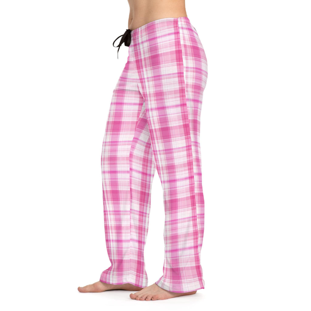 Pink Plaid Pajama Pants, Soft Polyester Lounge Wear