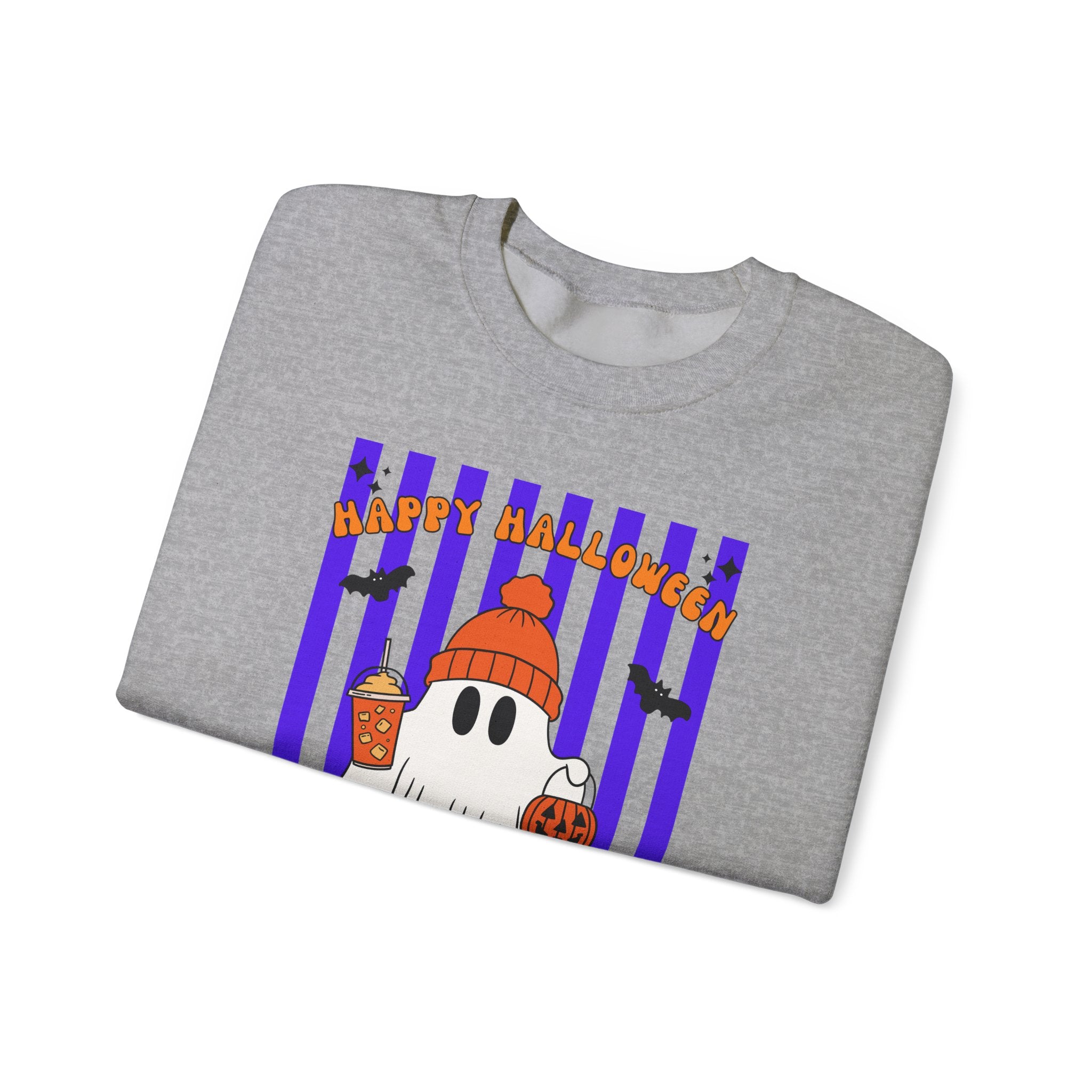 Boo Ghost Halloween Sweatshirt, Cute Ghost Pumpkin Striped Crewneck, Witch Hat Ghost Shirt, Fall Halloween Sweater, Halloween Gift