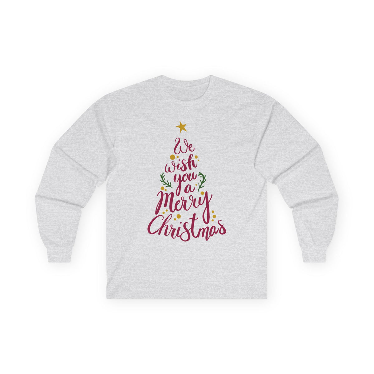 Merry Christmas Tree Script Typography Long Sleeve Tee | Holiday Holiday Shirt, Trendy Tee, Layering Tee, Work T-shirt, Unisex