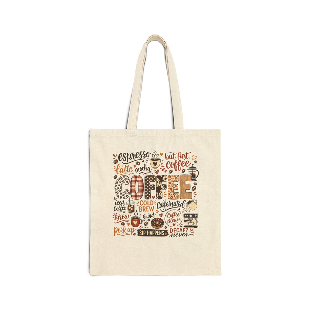 Coffee Typography Tote Bag, Coffee Lover Canvas Tote, Espresso Latte Cafe Design, Cute Coffee Bag Gift, Boho Coffee Tote for Her